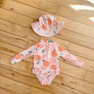 12m carters swimsuit rash guard and sun hat clementine